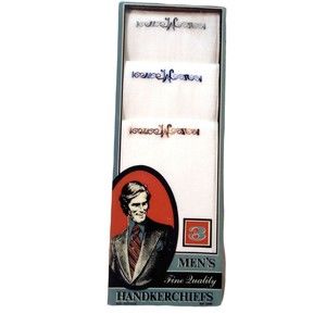 Vintage 3 Count White Letter W Embroidered Monogram Mens Cotton Handkerchiefs